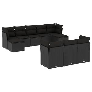 vidaXL 10 Piece Garden Sofa Set with Cushions Black Poly Rattan