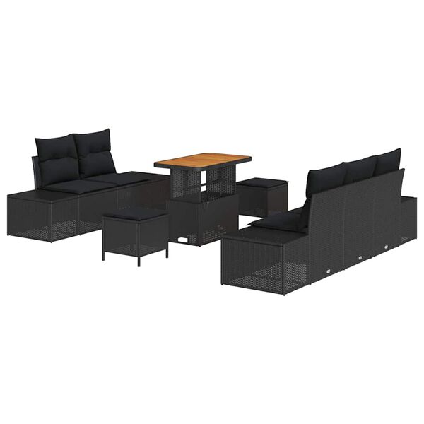 vidaXL Garden Sofa Set with Cushion 8 pcs Black Poly Rattan
