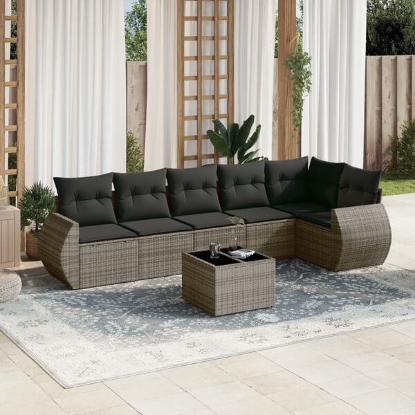 vidaXL 7 Piece Garden Sofa Set with Cushions Grey Poly Rattan