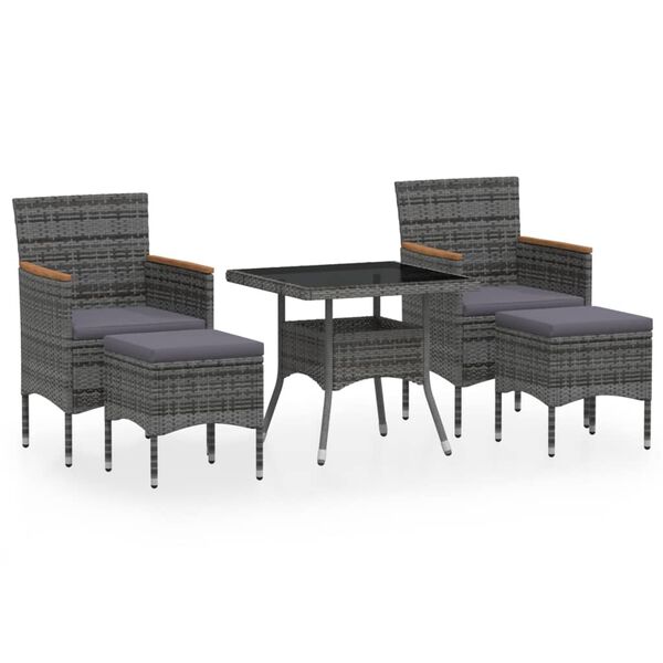 vidaXL 5 Piece Garden Dining Set Poly Rattan and Tempered Glass Grey