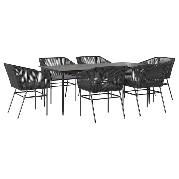 vidaXL 7 Piece Garden Dining Set with Cushions Black Poly Rattan Glass