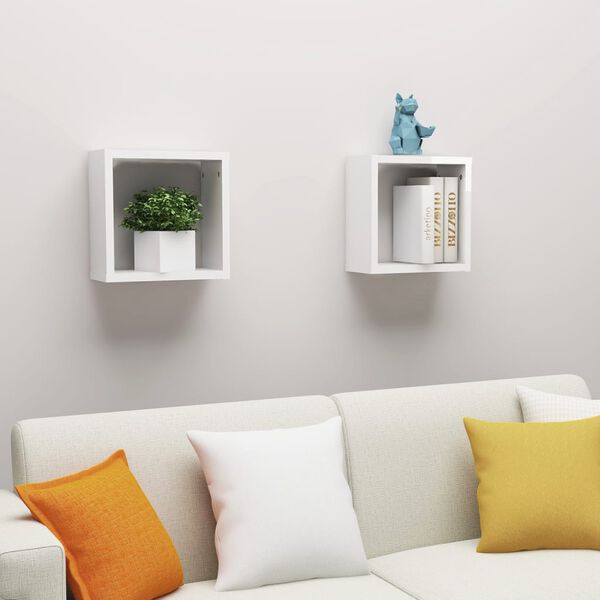 vidaXL Wall Cube Shelves 2 pcs High Gloss White 30x15x30 cm