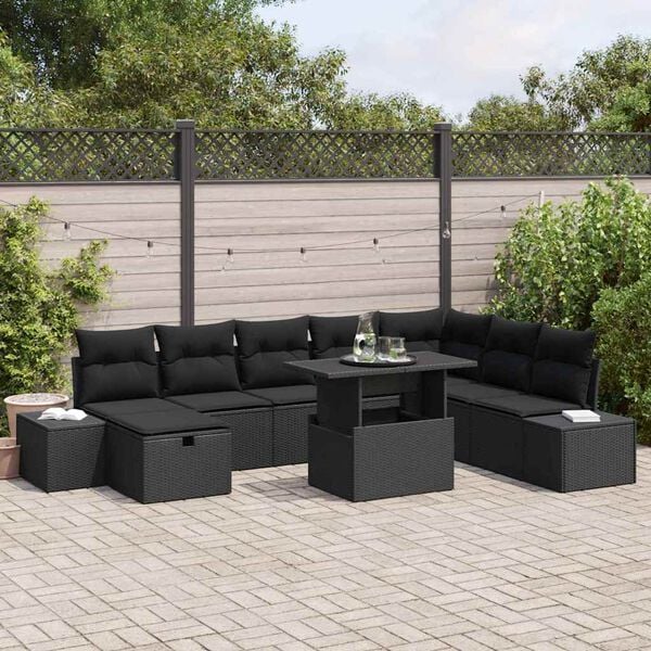 vidaXL Garden Sofa Set 11 pcs Black Poly rattan