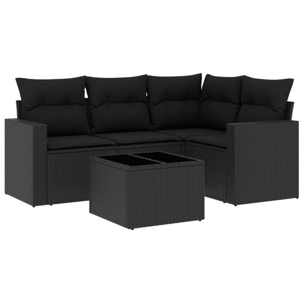 vidaXL 5 Piece Garden Sofa Set with Cushions Black Poly Rattan