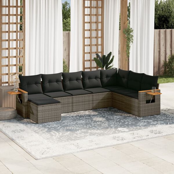 vidaXL 8 Piece Garden Sofa Set with Cushions Grey Poly Rattan