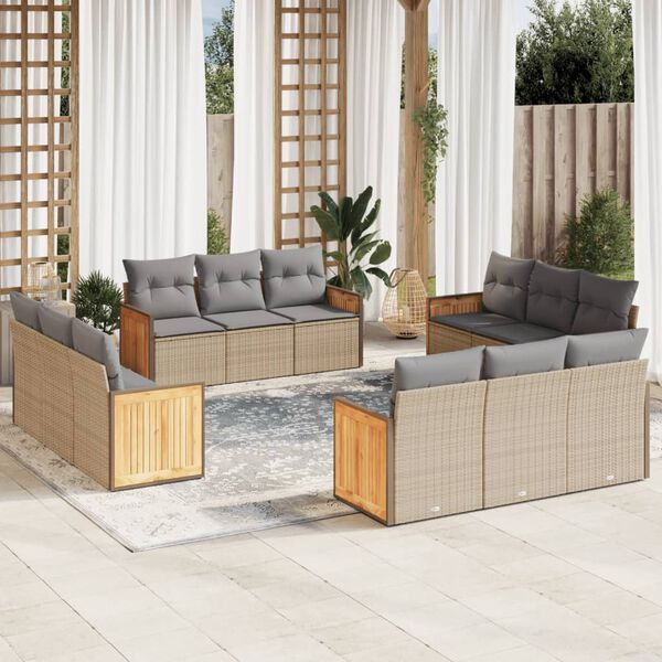 vidaXL 12 Piece Garden Sofa Set with Cushions Beige Poly Rattan