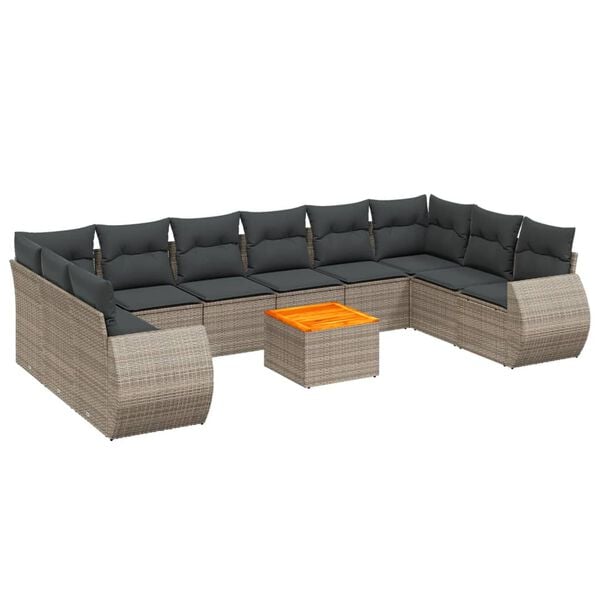 vidaXL 11 Piece Garden Sofa Set with Cushions Grey Poly Rattan