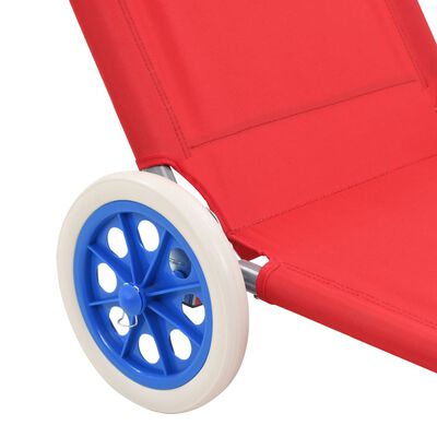 vidaXL Folding Sun Lounger with Canopy and Wheels Steel Red
