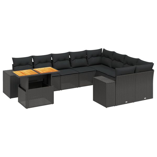 vidaXL 10 Piece Garden Sofa Set with Cushions Black Poly Rattan