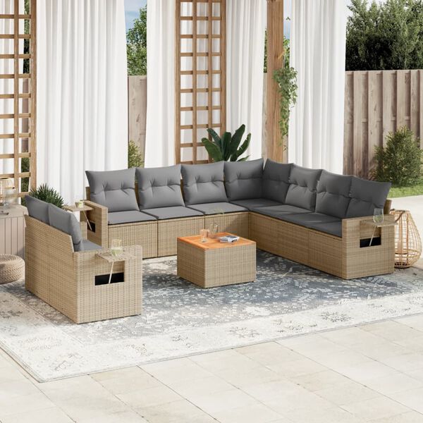 vidaXL 10 Piece Garden Sofa Set with Cushions Mix Beige Poly Rattan