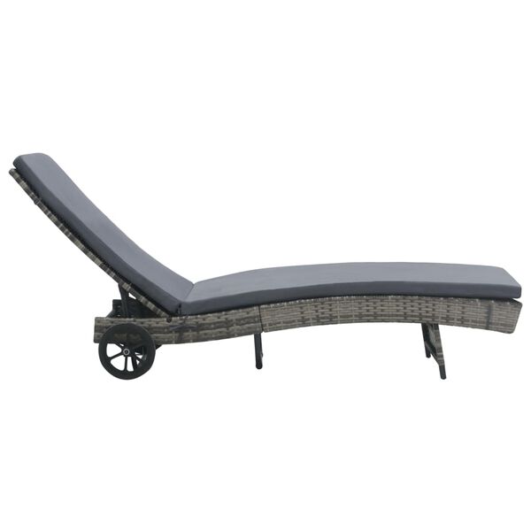 vidaXL Sun Lounger with Wheels and Cushion Poly Rattan Anthracite