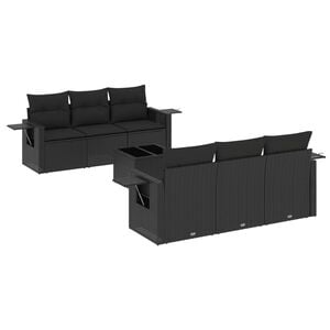 vidaXL 7 Piece Garden Sofa Set with Cushions Black Poly Rattan