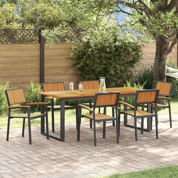 vidaXL Garden Dining Set 7 pcs Black Solid Acacia Wood