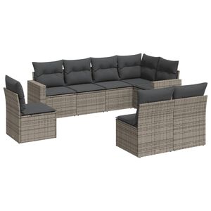 vidaXL 8 Piece Garden Sofa Set with Cushions Grey Poly Rattan