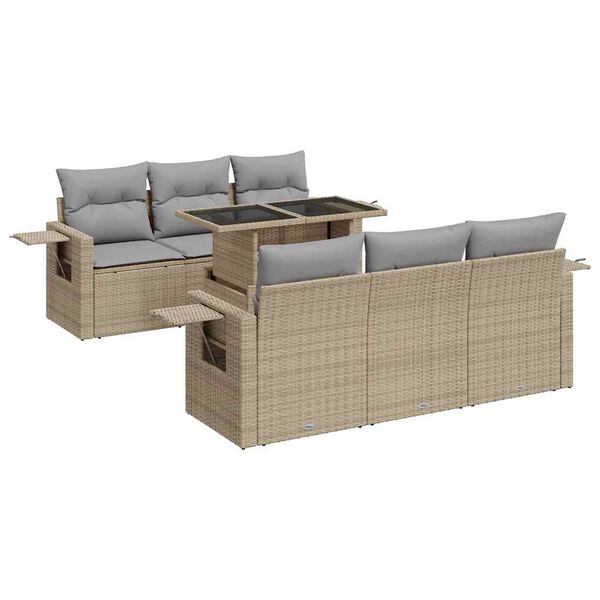 vidaXL 7 Piece Garden Sofa Set with Cushions Beige Poly Rattan