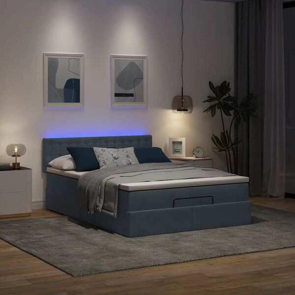 vidaXL Ottoman Bed with Mattress & LEDs Dark Grey Queen Velvet