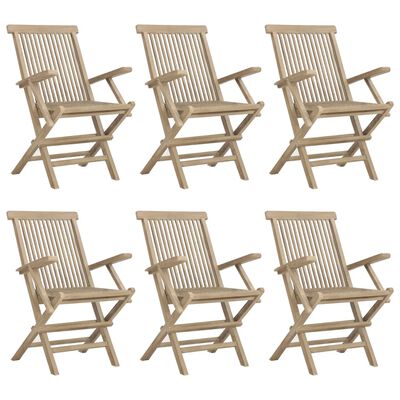 vidaXL Folding Garden Chairs 6 pcs Grey 56x61x89 cm Solid Wood Teak