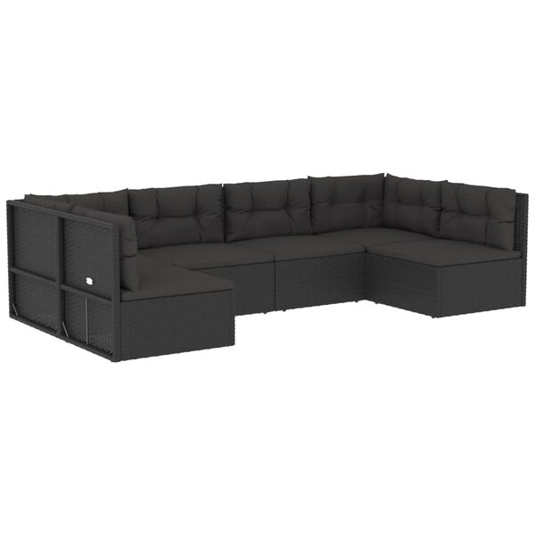 vidaXL 6 Piece Outdoor Sofa Set with Cushions Black Poly Rattan