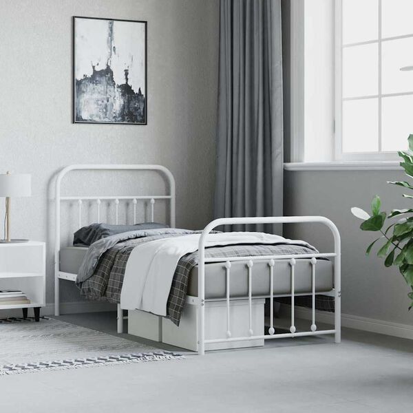 vidaXL Metal Bed Frame without Mattress with Footboard White 90x190cm
