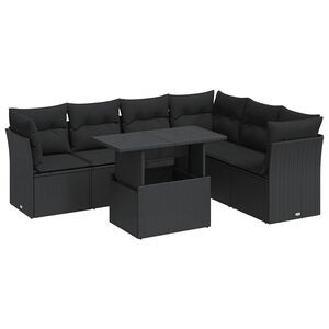 vidaXL 7 Piece Garden Sofa Set with Cushions Black Poly Rattan