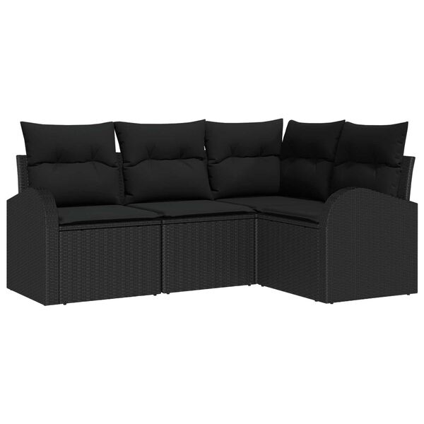 vidaXL Garden Sofa Set 4 pcs Black Poly Rattan