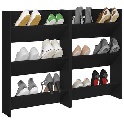 vidaXL Wall Shoe Cabinets 2 pcs Black 60x18x90 cm Engineered Wood