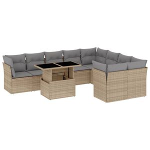 vidaXL 10 Piece Garden Sofa Set with Cushions Beige Poly Rattan