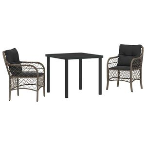 vidaXL Garden Dining Set 3 pcs Grey Poly Rattan