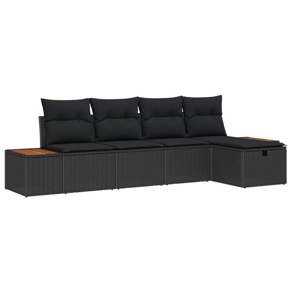 vidaXL Garden Sofa Set with Pillow 5 pcs Black Poly rattan