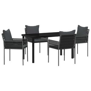 vidaXL Garden Dining Set 5 pcs Black and Grey PE Rattan