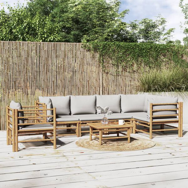 vidaXL 7 Piece Garden Lounge Set with Light Grey Cushions Bamboo
