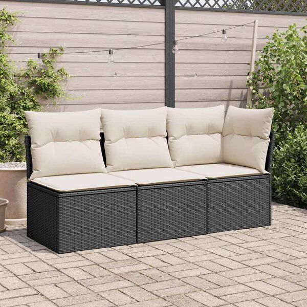 vidaXL Garden Sofa Armless with Cushions Black Poly Rattan