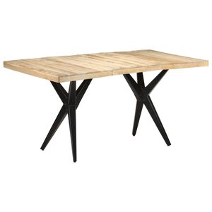 vidaXL Dining Table | Natural, Black | Rough Mango Wood, Powder-Coated Steel