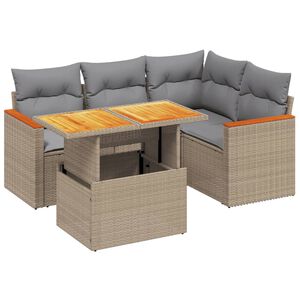 vidaXL 5 Piece Garden Sofa Set with Cushions Beige Poly Rattan