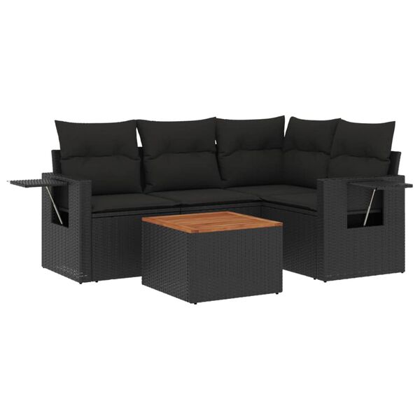 vidaXL 5 Piece Garden Sofa Set with Cushions Black Poly Rattan