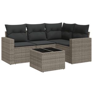 vidaXL 5 Piece Garden Sofa Set with Cushions Grey Poly Rattan