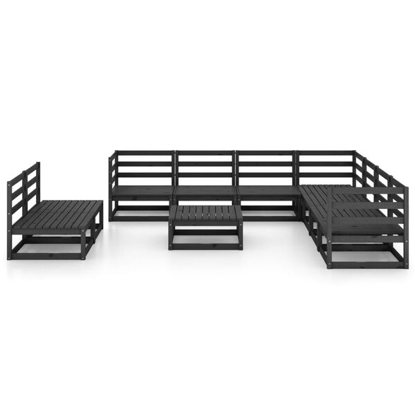 vidaXL 10 Piece Garden Lounge Set Black Solid Pinewood