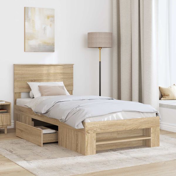 vidaXL Bed Frame with Headboard Sonoma Oak 90 x 200 cm Engineered Wood