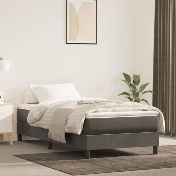 vidaXL Box Spring Bed with Mattress Dark Grey 100x200 cm Velvet