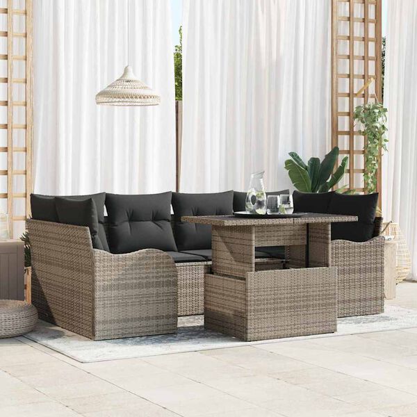 vidaXL Garden Sofa Set with Cushion 7 pcs Grey Poly rattan