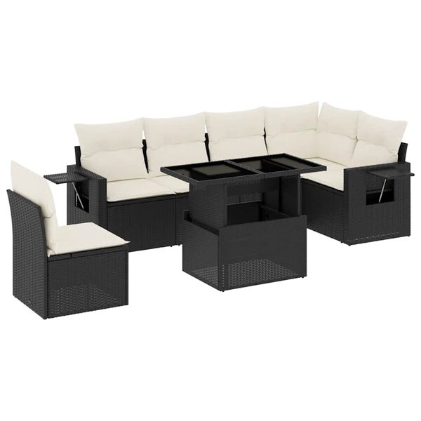 vidaXL 7 Piece Garden Sofa Set with Cushions Black Poly Rattan