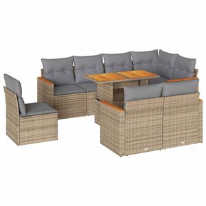 vidaXL 9 Piece Garden Sofa Set with Cushions Beige Poly Rattan Acacia