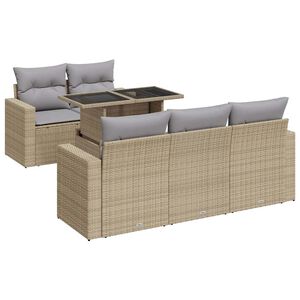 vidaXL 6 Piece Garden Sofa Set with Cushions Beige Poly Rattan