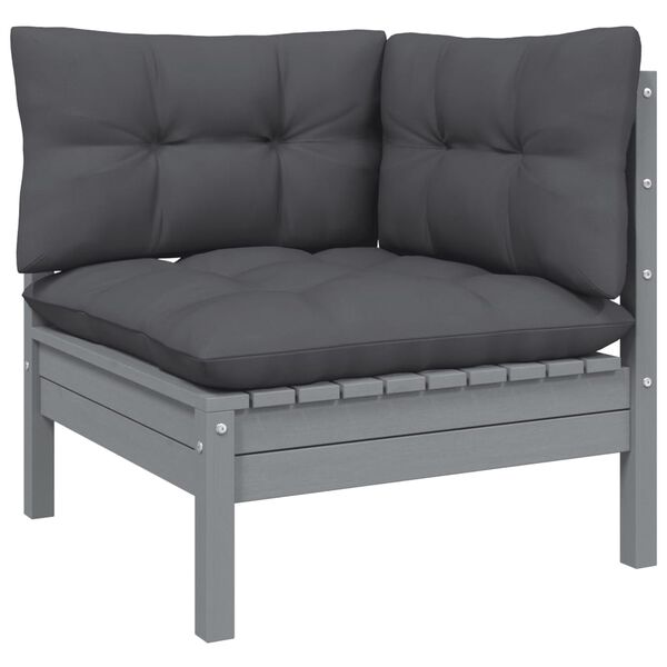 vidaXL 5 Piece Garden Lounge Set with Cushions Grey Pinewood