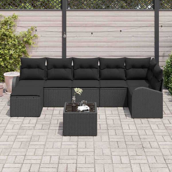 vidaXL Sofa Set with Cushion with Storage 8 pcs Black Poly Rattan