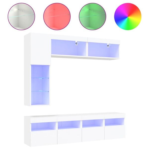 vidaXL 7 Piece TV Wall Cabinet Set with LED Lights White