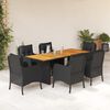 vidaXL 7 Piece Garden Dining Set with Cushions Black Poly Rattan