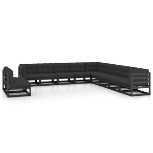 vidaXL 11 Piece Garden Lounge Set with Cushions Black Solid Pinewood