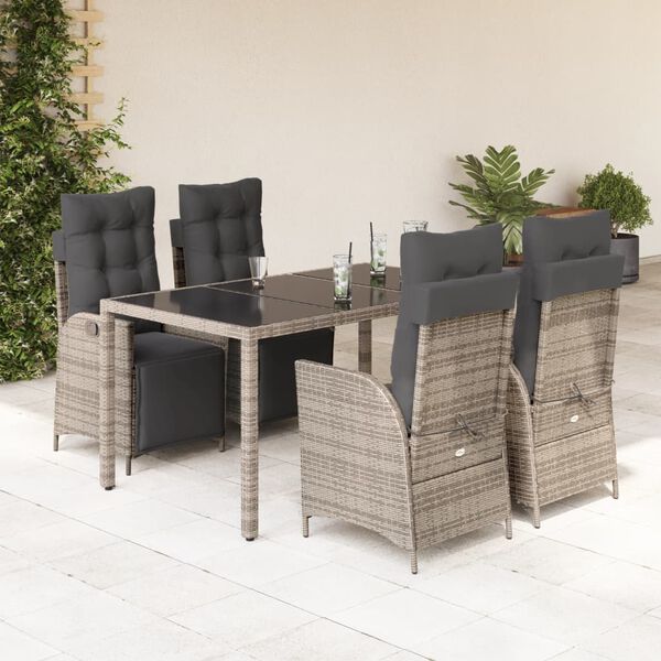 vidaXL 5 Piece Garden Dining Set with Cushions Grey Poly Rattan