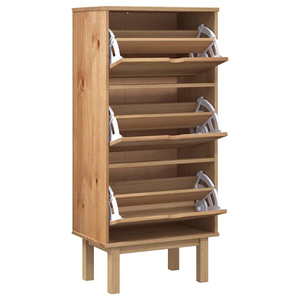 vidaXL Shoe Cabinet OTTA with 3 Drawers Brown Solid Wood Pine